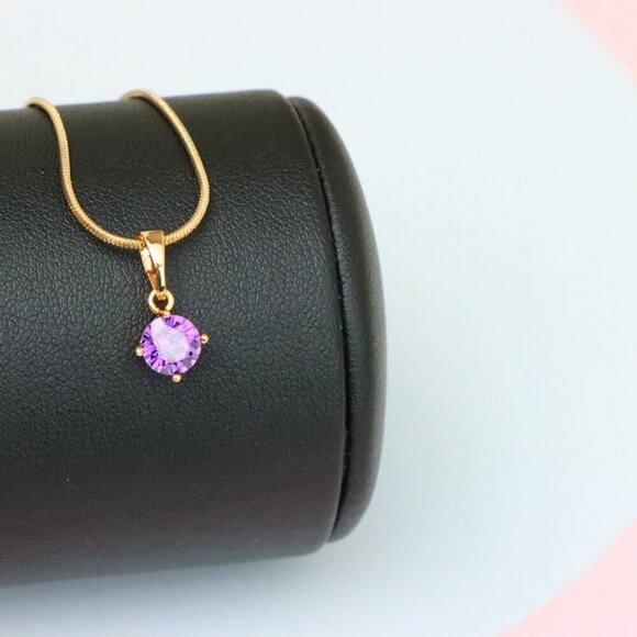 "Minimalist Purple Round Pendant in Rose Gold Petite Design, XPPT1830 - Picture 7 of 13